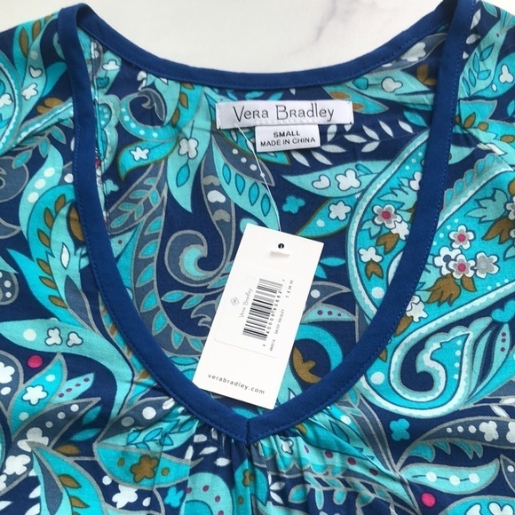 Vera Bradley Blue Daisy Paisley Flutter Sleeve V Neck Pullover Size S NWT - Picture 8 of 9